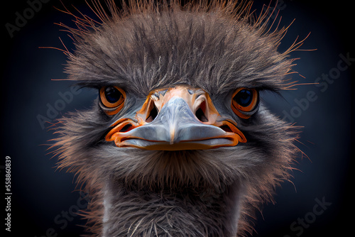 Close up ostrich portrait, generative ia