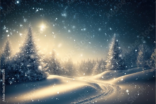 new year background snow landscape with sparkling lights. Generative AI
