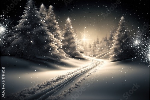 new year background snow landscape with sparkling lights. Generative AI © Create image