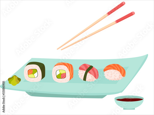 sushi with chopsticks