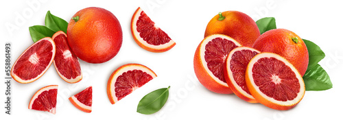 Fototapeta Naklejka Na Ścianę i Meble -  Blood red oranges isolated on white background . Top view. Flat lay
