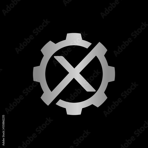 Letter X gear vector template logo. This Design is suitable for technology, industrial or automotive. Gradient. Gray.