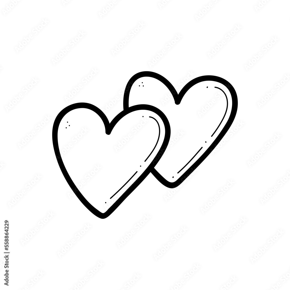 Two hearts couple vector hand drawn illustration. Love heart doodle for Valentines day Two hearts couple vector hand drawn illustration. Love heart doodle for Valentines day