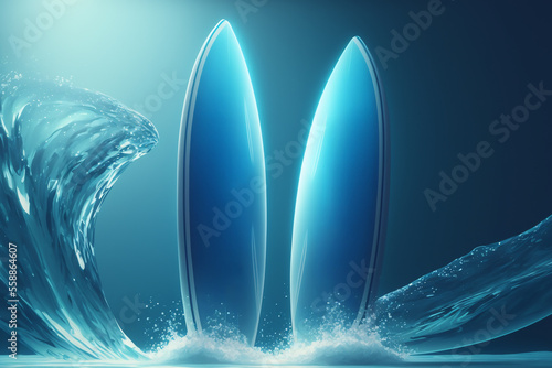 abstract blue background with two surfboards, ai generated