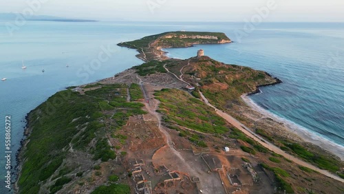 Archaeological Site of Tharros and Capo San Marco at San Giovanni di Sinis, Sardinia - 4k Aerial photo