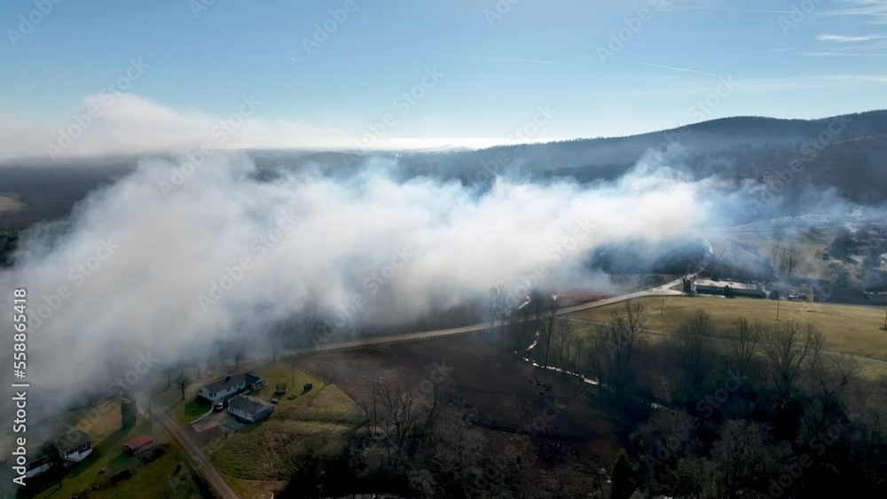 fog lies over wilkes county valley at the foot of the brushy mountains aerial fog lies over wilkes county valley at the foot of the brushy mountains aerial