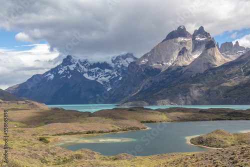 Torres del Paine surrounded by water