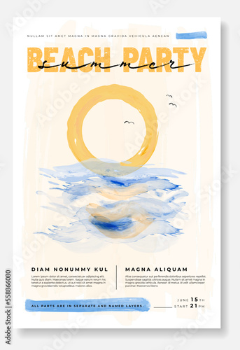 Template for summer beach party poster with sample text