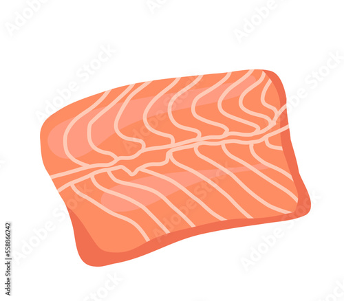 Salmon fillets. Illustration of a piece of red fish for menus, cookbooks, instagram.