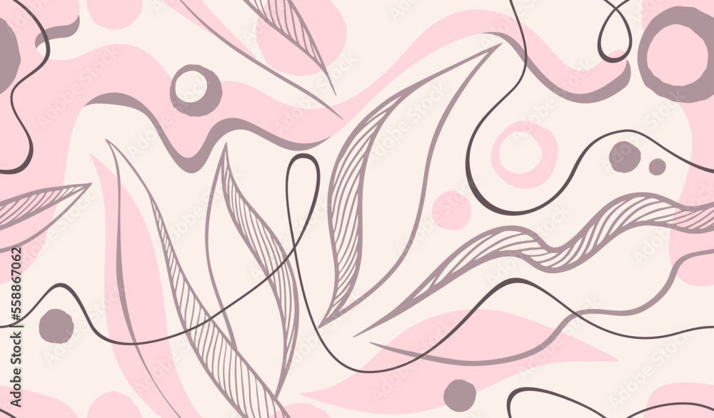 Fototapeta premium Seamless pattern - floral and wavy elements