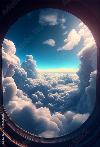 Beautiful sky and clouds view from a window of the airplane