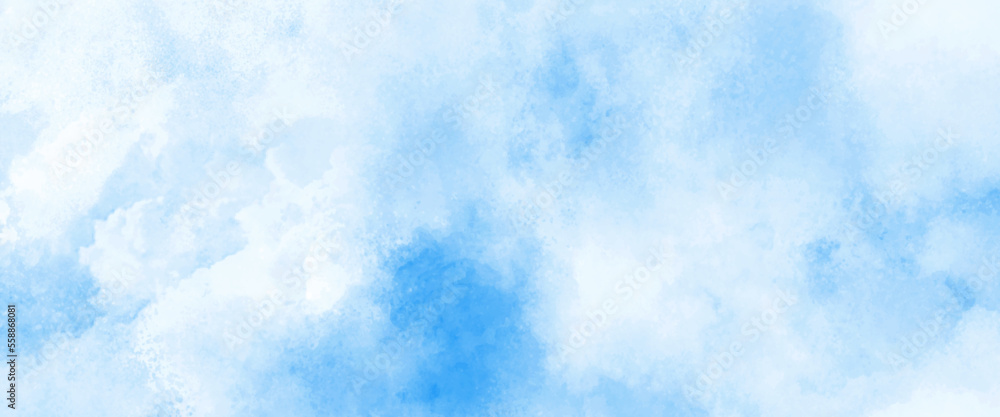 Aquarelle painted textured canvas design, abstract blue watercolor splash background, texture of watercolor, sky clouds landscape light background. hand drawn sky computer draw background.