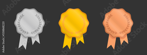 Empty medal winner first place with ribbons, isolated collection.