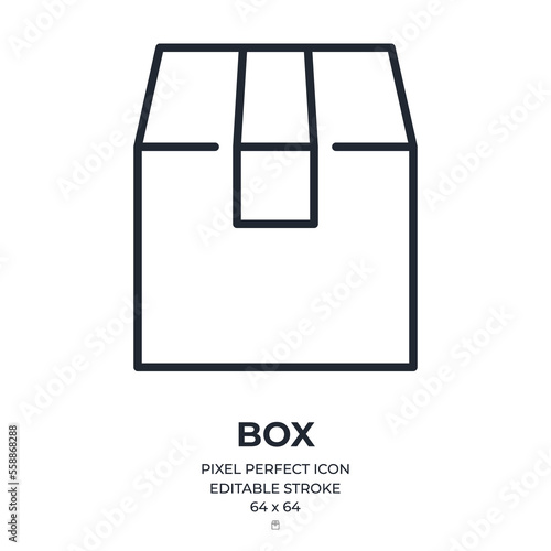 Cardboard box, moving, shipping, delivery, import and logistics concept editable stroke outline icon isolated on white background flat vector illustration. Pixel perfect. 64 x 64.