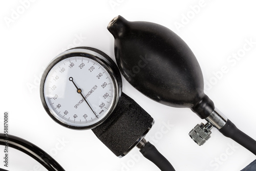 Tableau sur toile Aneroid manometer and rubber bulb of the mechanical aneroid sphygmomanometer