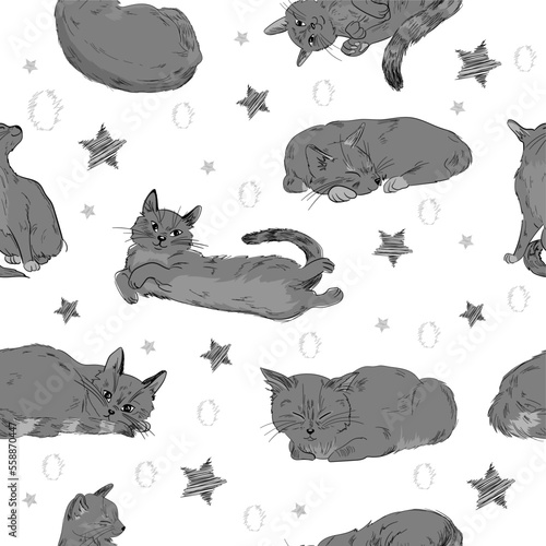 Seamless pattern with cats on a light background