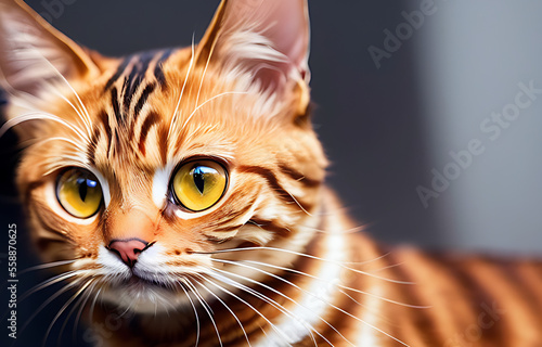 A portrait of a cute tabby cat with orange colors