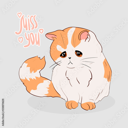 Vector illustration of a sad cat on a light background