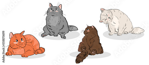 Vector illustration set of cute cats with a bow on a light background