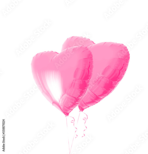 Two light pink heart shaped balloons with ribbons isolated on white background. Love symbol. Valentines day. Birthday party. Birth waiting of a girl or twins. Baby shower holiday symbol. Lesbian sign.