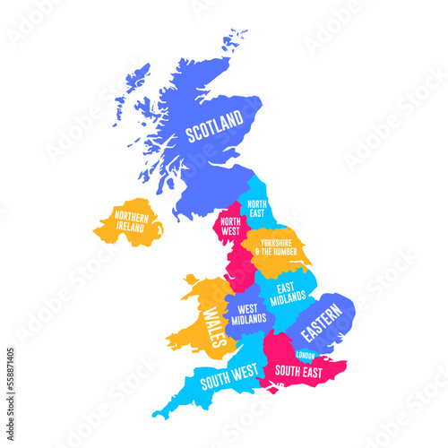United kingdom UK Regions Map Vector Illustration