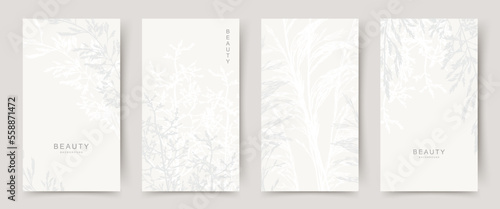 Neutral beautiful backgrounds with floral elements. Universal white grey banner. Vector illustration for card, banner, invitation, social media post, poster, mobile apps, advertising