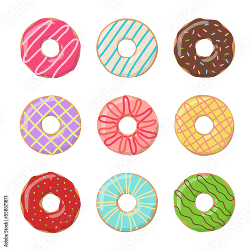 Set of doughnuts isolated on white background