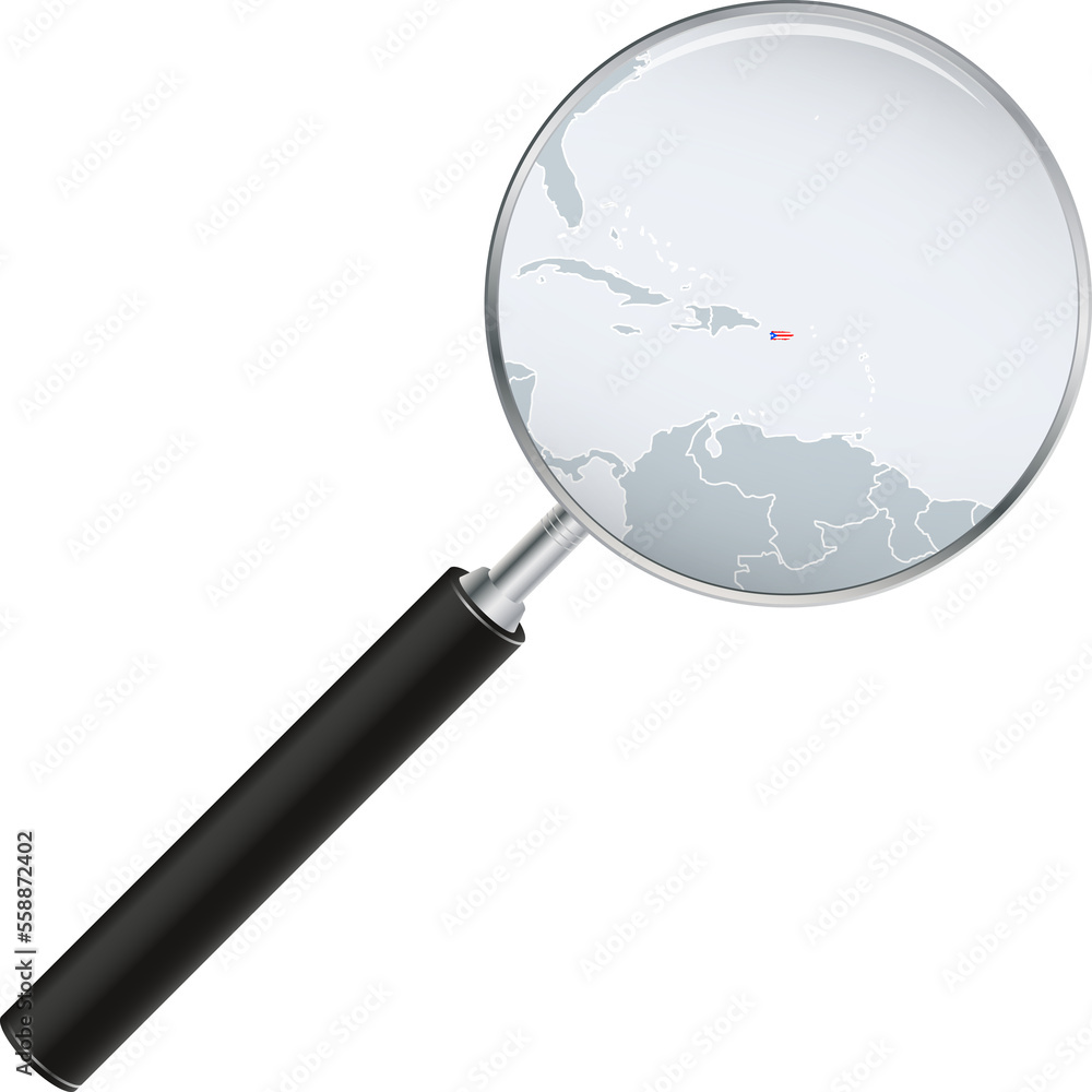 Puerto Rico map with flag in magnifying glass. Puerto Rico map with flag in magnifying glass.