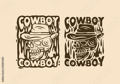 Vintage illustration drawing of cowboy skull