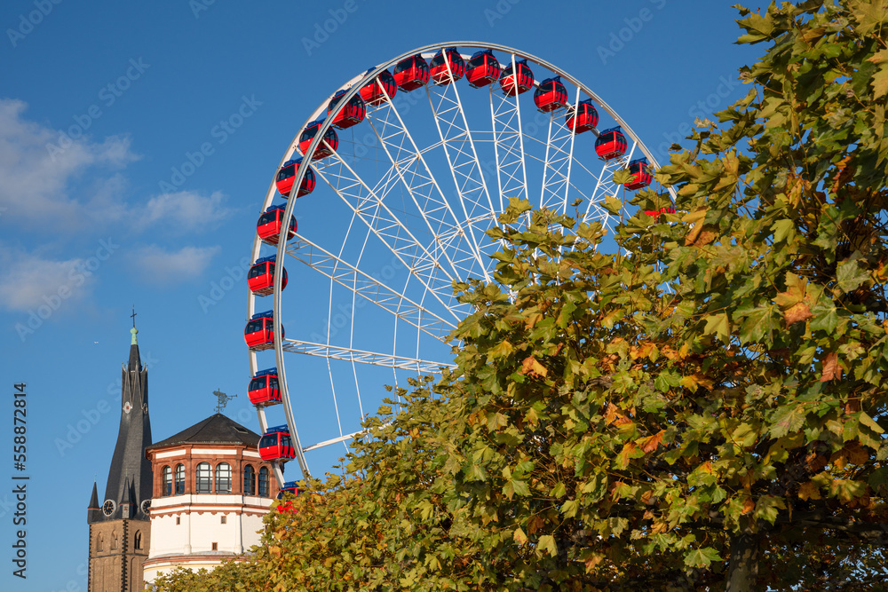 Fototapeta premium Wheel of vision, downtown Dusseldorf, Germany