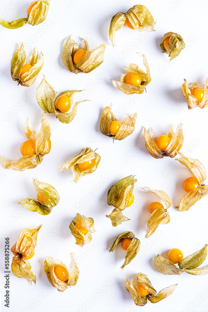 Ripe physalis or golden berry fruits in calyx Ripe physalis or golden berry fruits in calyx
