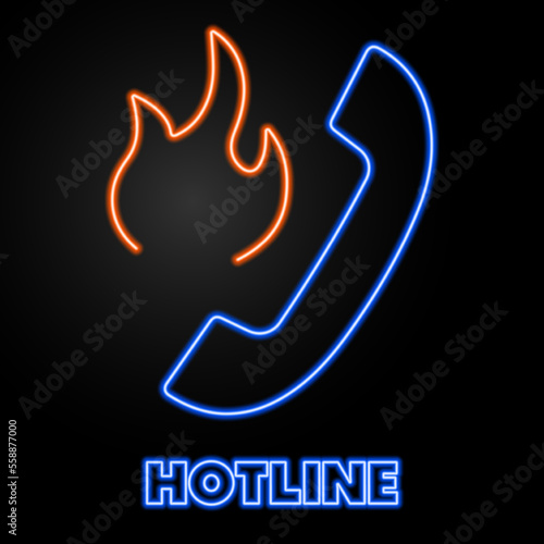 hotline neon sign, modern glowing banner design, colorful modern design trends on black background. Vector illustration.