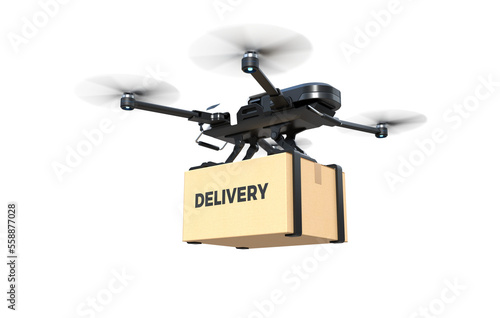 Drone delivering goods, Autonomous delivery robot on transparent background, PNG file
