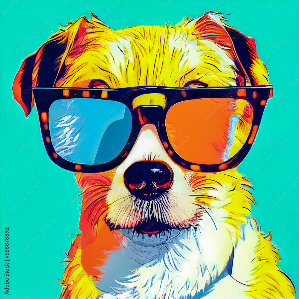 Funny Hipster Cute Dog Art Illustration, Anthropomorphic Dogs