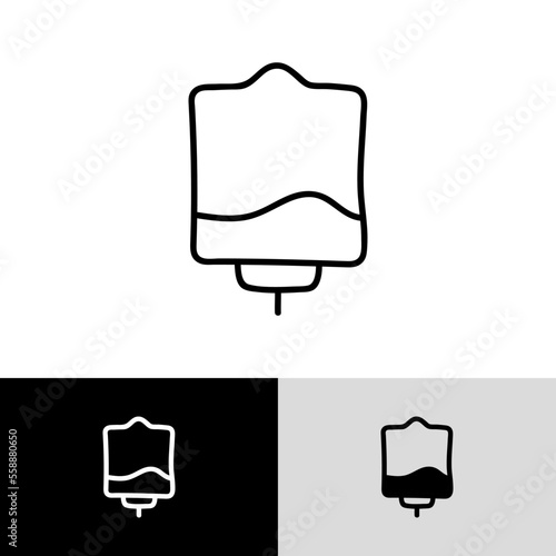 Blood bag with plasma. Doodle thin line icon. Blood donation. Blood type. Vector illustration.