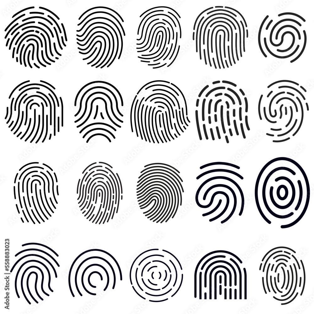 Fingerprint icon vector set. Dactylogram illustration sign collection. Security symbol. Password logo. Fingerprint icon vector set. Dactylogram illustration sign collection. Security symbol. Password logo.