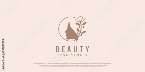 Beauty women face logo with floral element design icon vector illustration