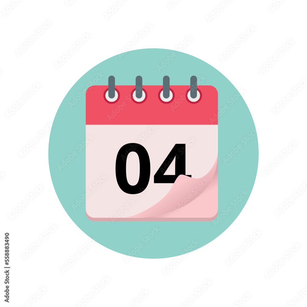Calendar icon with bent edge effect, diary marking day 04. Calendar icon with bent edge effect, diary marking day 04.