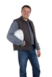 happy man middle aged craftsman foreman with hard hat in transparent png background image