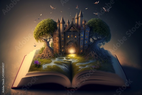 open book coming out of it fantasy images, 3d illustration