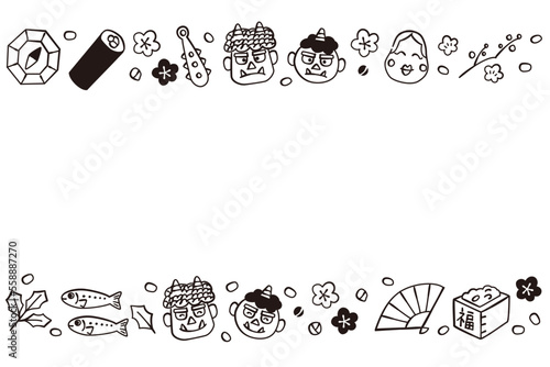 Vector frame illustration decorated with Japanese traditional event Setsubun icons