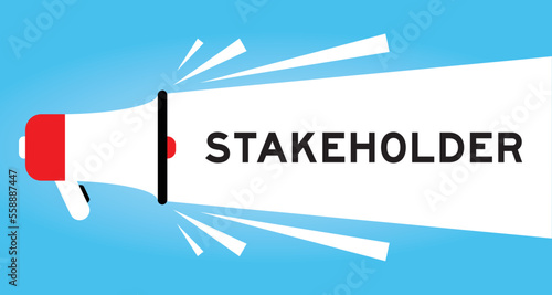 Color megaphone icon with word stakeholder in white banner on blue background