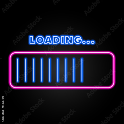loading neon sign, modern glowing banner design, colorful modern design trends on black background. Vector illustration.