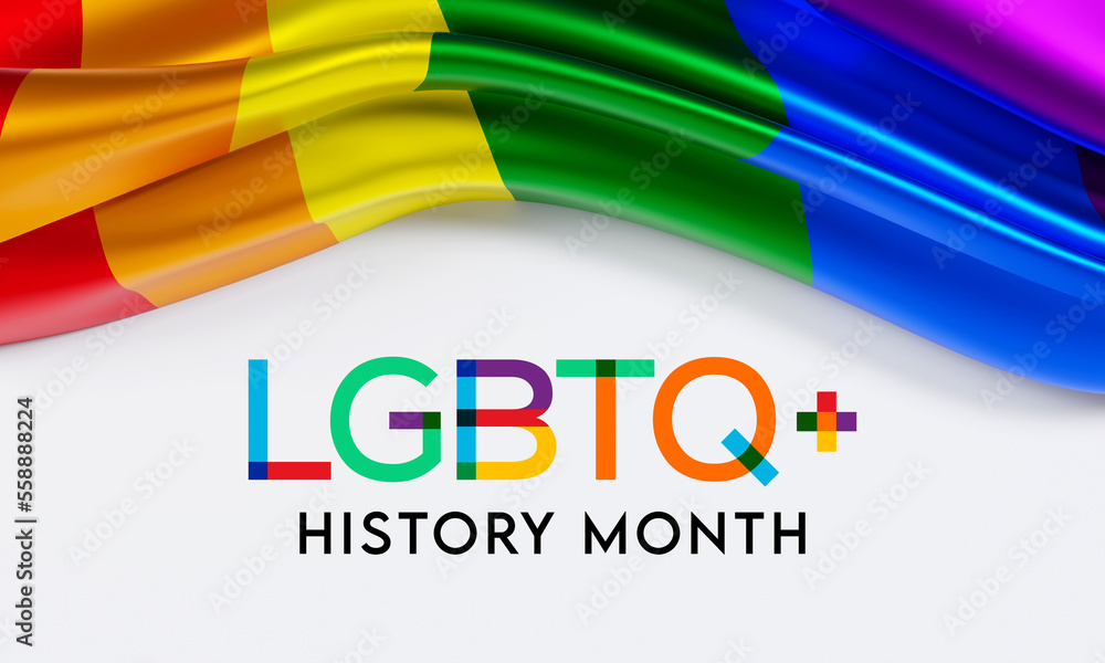 LGBTQ History month is observed each year in February, 3D Rendering - obrazy, fototapety, plakaty 