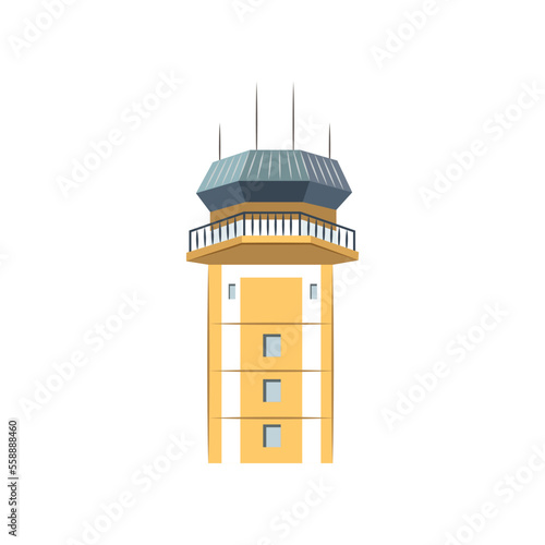Retro air traffic control tower vector illustration. ATC, airport command center isolated on white background. Aviation industry, traveling, tourism, transportation concept