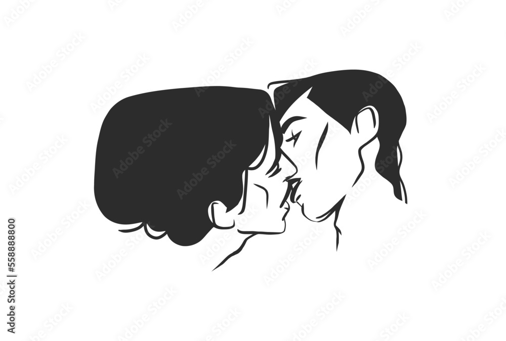 Hand drawn vector abstract graphic illustration Valentines day cards template,gay lgbt kissing couple portrait set in heart silhouette.Love couple kissing together.Valentines beautiful design concept. Hand drawn vector abstract graphic illustration Valentines day cards template,gay lgbt kissing couple portrait set in heart silhouette.Love couple kissing together.Valentines beautiful design concept.