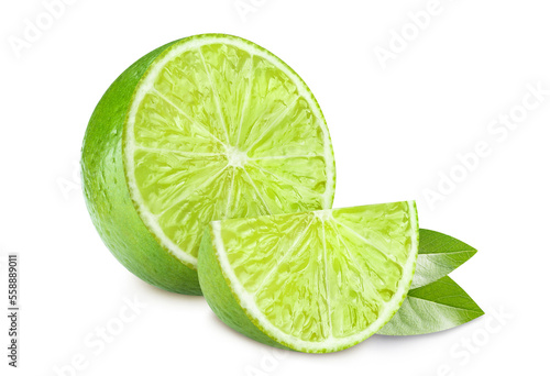 Fresh limes, isolated on white background