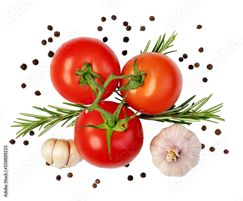 Fototapeta Naklejka Na Ścianę i Meble -  fresh tomato, herbs and spices on transparent background. png file