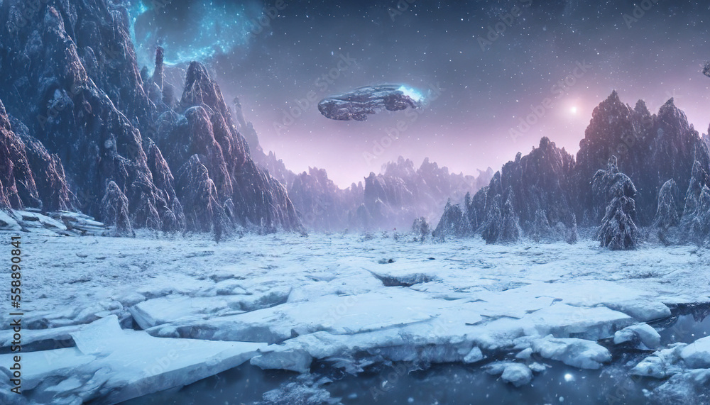 futuristic city scene covered in snow and ice futuristic city scene covered in snow and ice