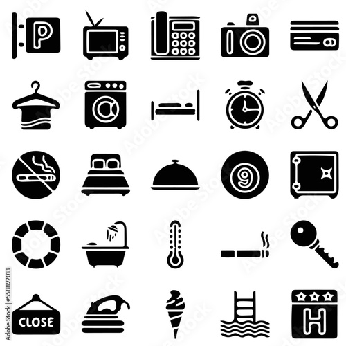 vector illustration, guest house icon set, room icon pack, place icon set, solid icon
